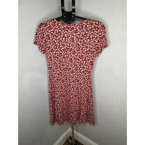 Lefties Women’s Floral Button Front Dress Short Sleeve Burgundy Size Medium